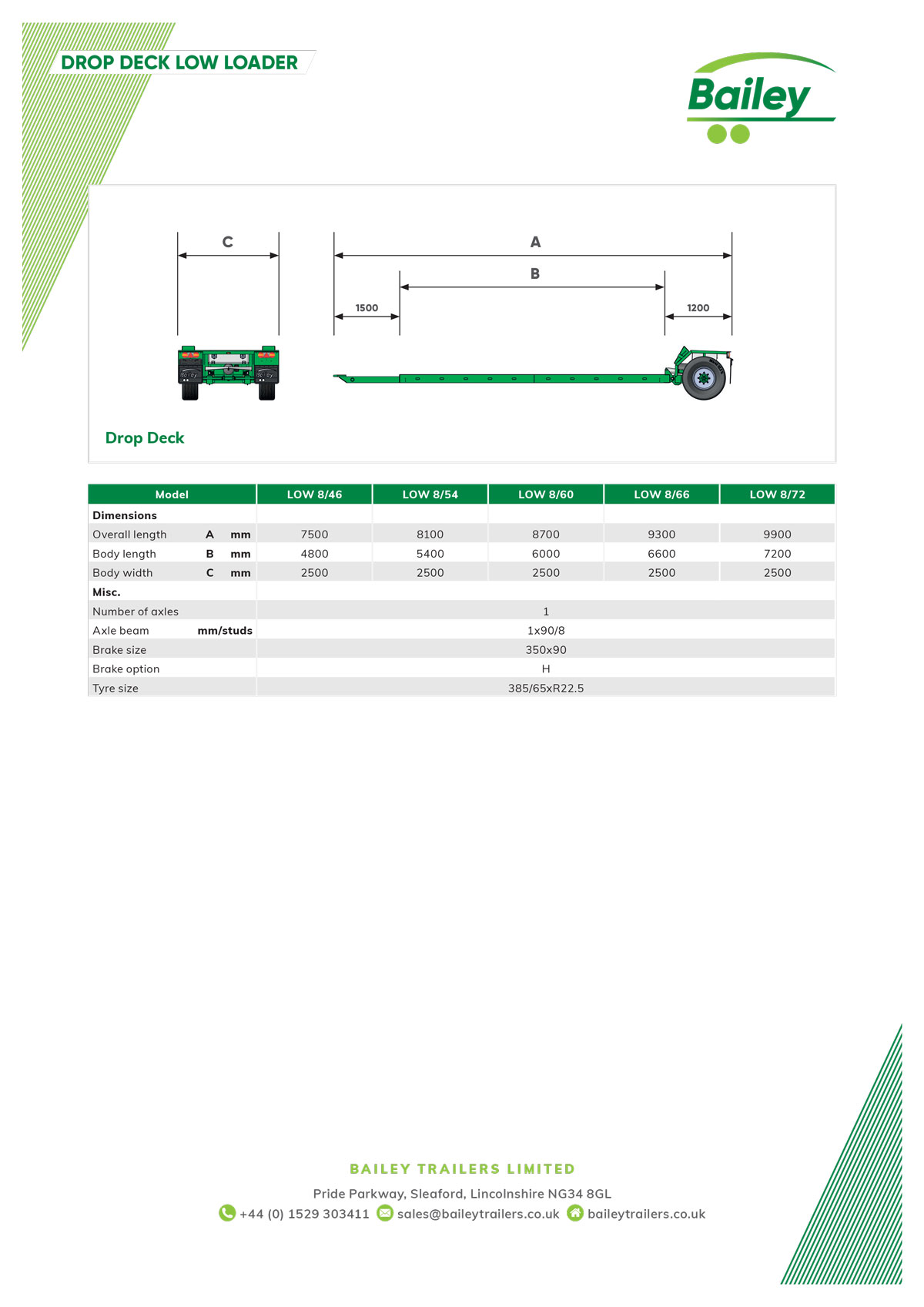 Drop Deck Low Loader spec sheet