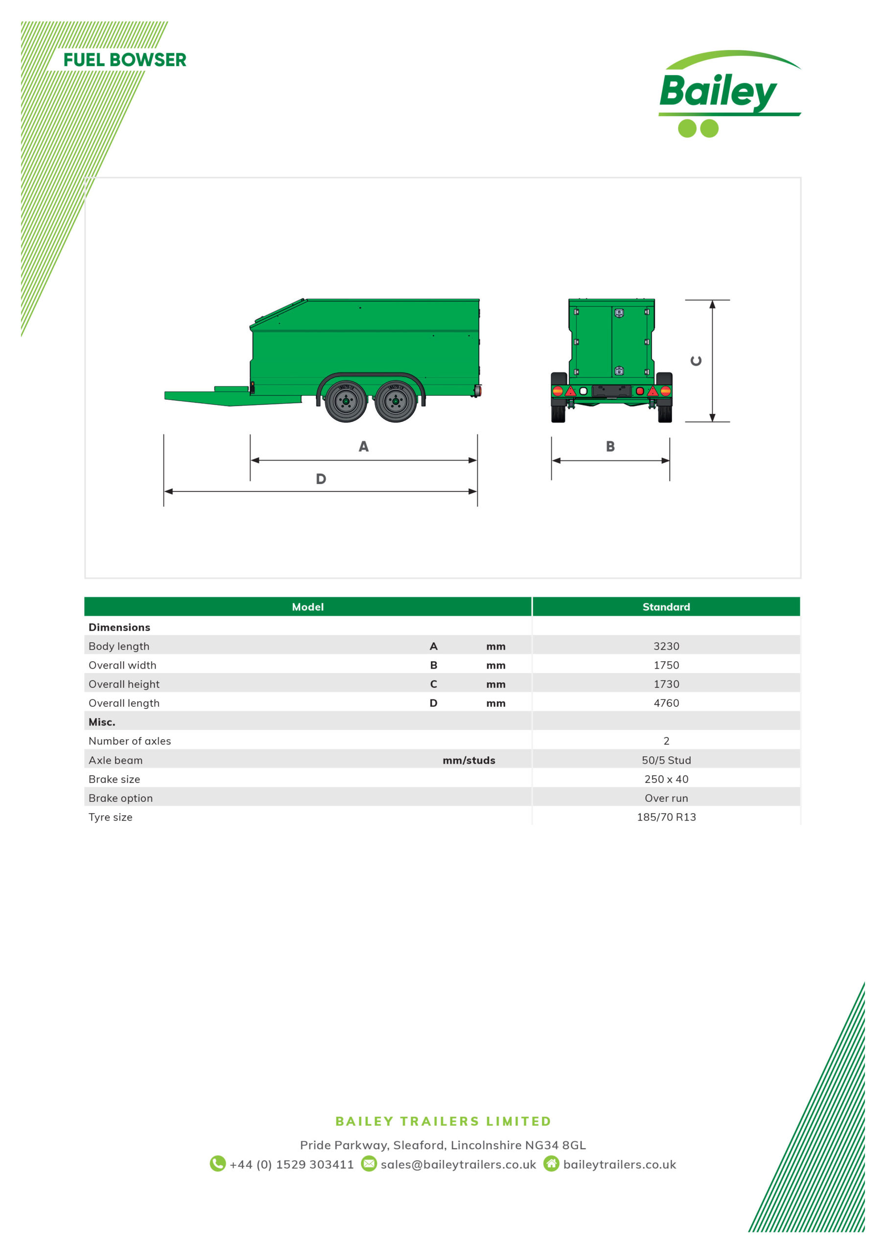 Fuel Bowser spec sheet